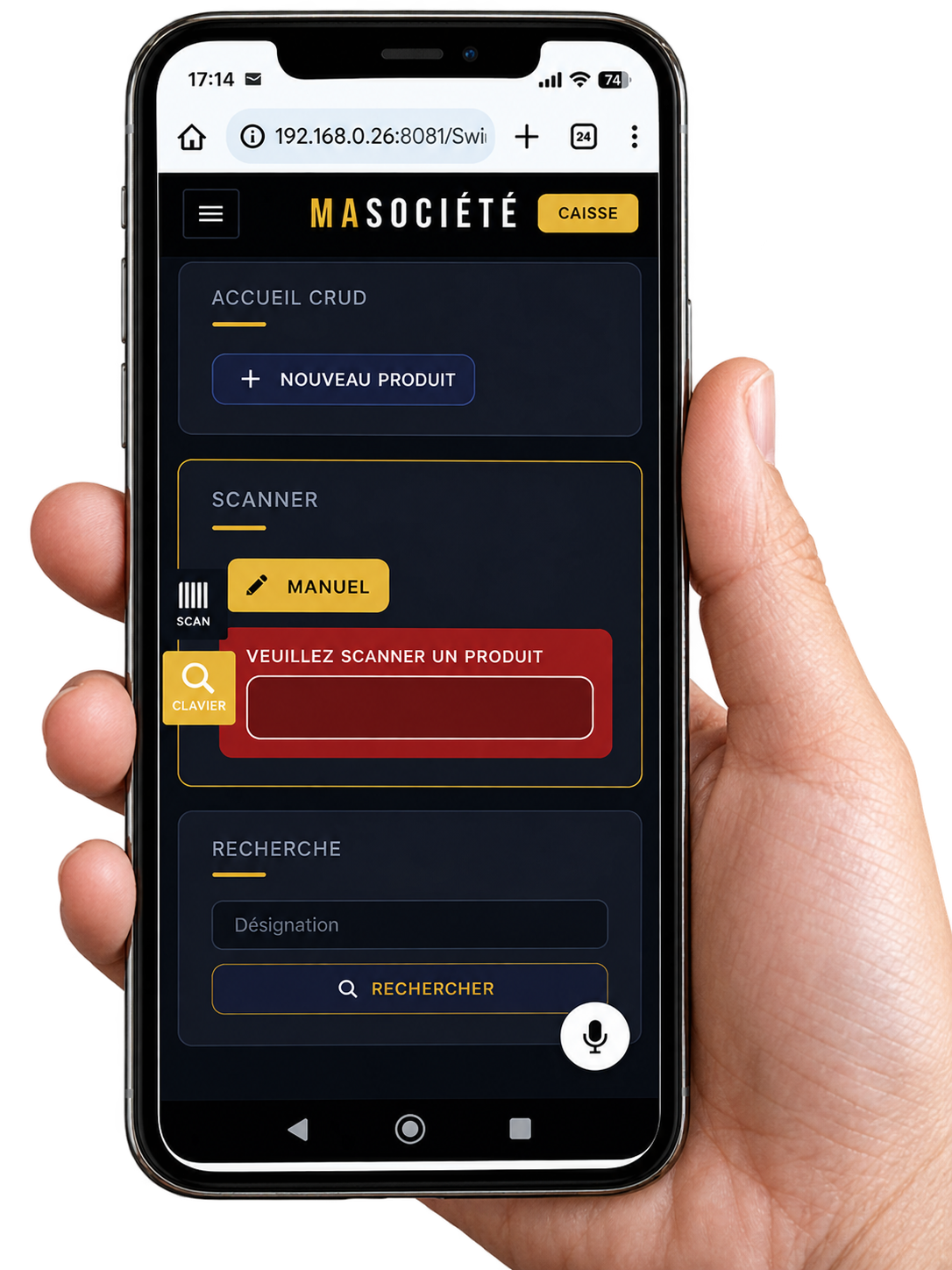 Interface SwiftPos sur smartphone