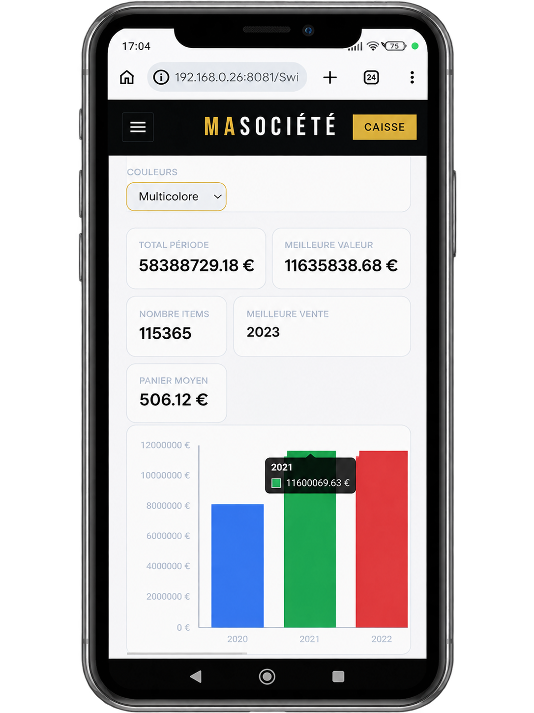Interface SwiftPos sur iPhone X