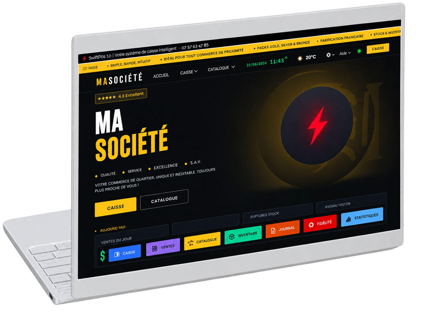 Interface SwiftPos sur ordinateur portable