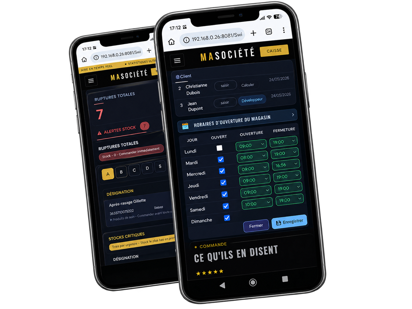 Interface SwiftPos sur différents écrans